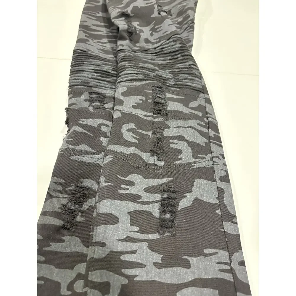 Street Jeans Men's Skinny Fit Camo Distressed Jeans Balck/Gray